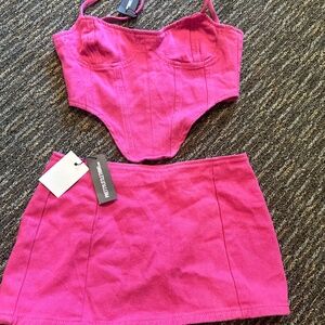 Pretty Little Thing Pink Denim Corset Skirt and Top Set